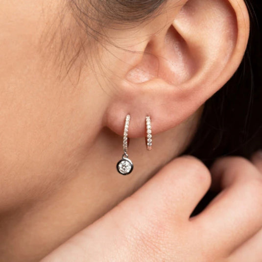 HN Round Bezel Dangle Huggie